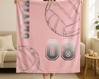 Manta personalizada para equipo deportivo, manta de voleibol con nombre y número, regalo deportivo personalizado, manta polar con nombre personalizado, regalo para fanáticos del voleibol