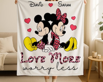 Customized Minnie Mickey Mouse Couple Blanket, Disney Valentine Blanket, Mickey Mouse Valentine Throw, Happy Valentine's Day Graphic Blanket