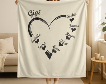 Mom and Kids Name Personalized Blanket, Custom Grandma, Mama, Nana, Gigi Blanket, Mothers Day Gifts for Mom Blanket, Family Blanket Gift