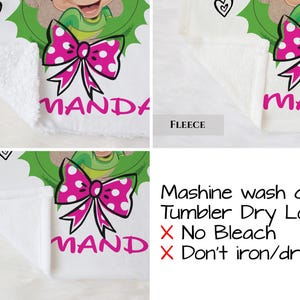 The image is a collage of three images showing a teddy bear with a bow, labeled 'MANDA', and three different washing instructions for the teddy bear.