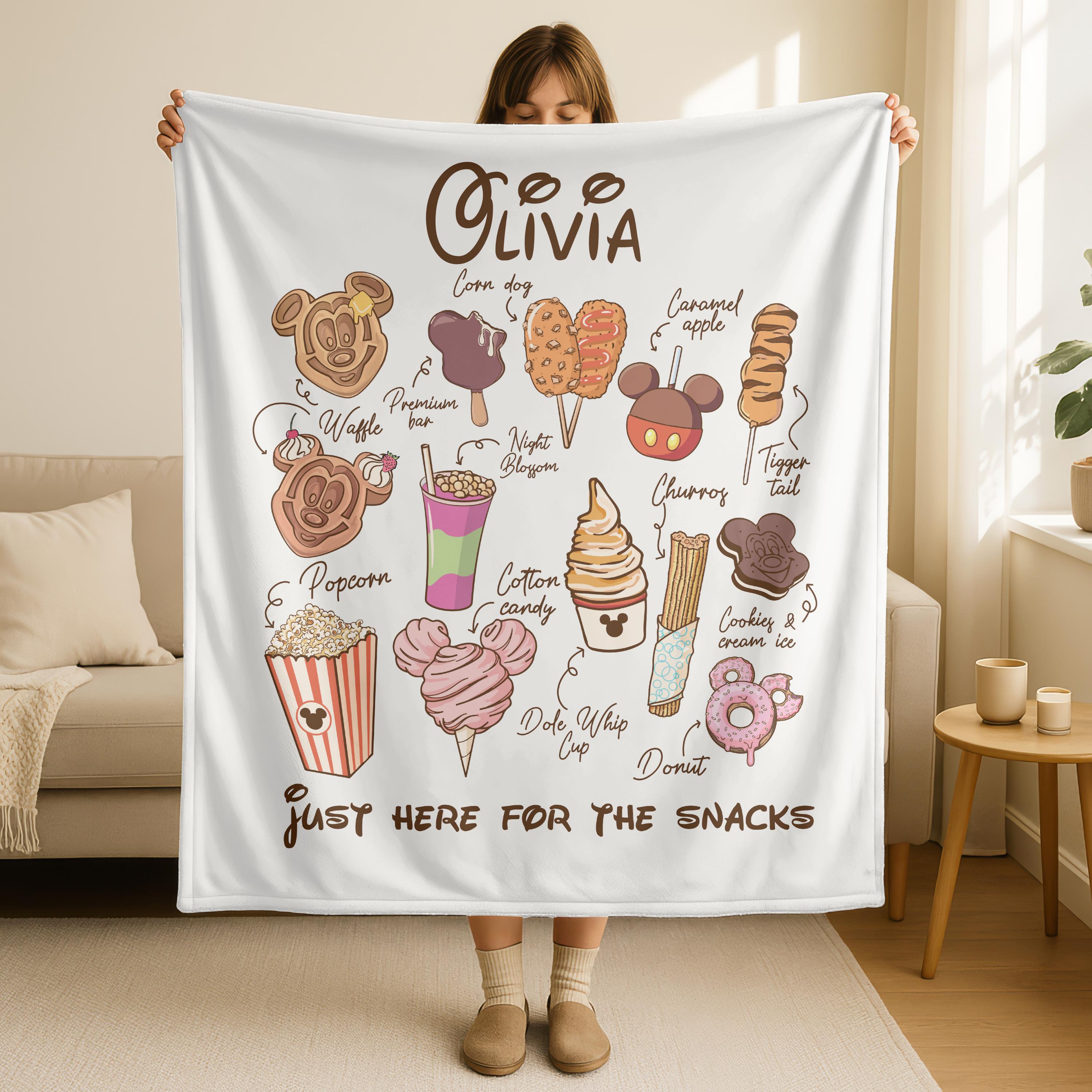 Discover Just Here For The Snacks Blanket, Mickey Mouse Blanket,Custom Disney Snacks Woven Blanket,Disney Food Tour,Mickey Minnie Snacking Blanket