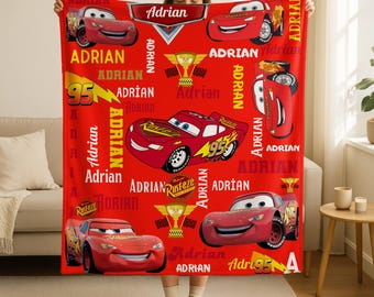 Custom Name Lightning McQueen Baby Blanket, Baby Shower Gift, Disney Home Decor,Birthday Gift for Kids,Lightning McQueen Tow Mater Blanket