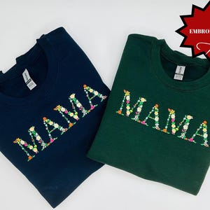 Mother&#39;s Day Gift, Embroidered Floral Mama Sweatshirt, Mama Crewneck Sweatshirt, Floral Embroidered Shirt, Gift for Her, Gift for Mom