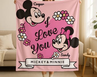 Custom Mickey Minnie Love Blanket, Couple Name Mickey And Minnie Blanket, Disney Couple Blanket, Valentine Gift For Girlfriend, Love Gift
