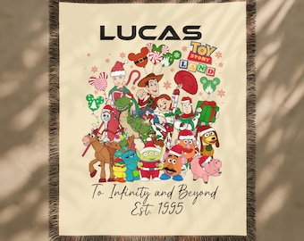 Y- Personalized Disney Toy Story Christmas Blanket, To Infinity and Beyond, Woody Buzz Lightyear Bo Peep Jessie Slinky Dog Throw Blankets