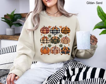 Patchwork Pumpkin Sweatshirt, Cute Autumn Sweater, Pumpkin Patch Sweatshirt, Halloween Pumpkin Shirt, Thanksgiving Outfit, Pumpkin Shirt
