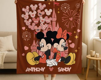 Personalized Mickey Minnie Mouse Valentine Blanket, Disney Castle Valentine Blanket, Magic Kingdom Blanket Gift for Her, Gift for Girlfriend