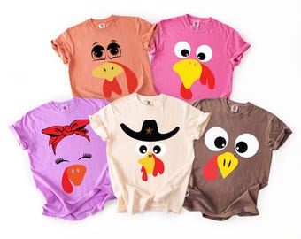Cute Turkey Shirt, Fall Thanksgiving Shirt, Thanksgiving Family Matching Tee, Unisex Turkey Face Shirt, Gobble Shirt, Family Group Shirts