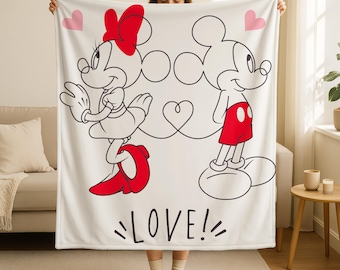 Mickey Minnie Mouse Love Blanket, Disney Romantic Gifts, Disneyland Couple Blanket Gift, Valentine Gifts For Her, Disney Valentine Days Gift