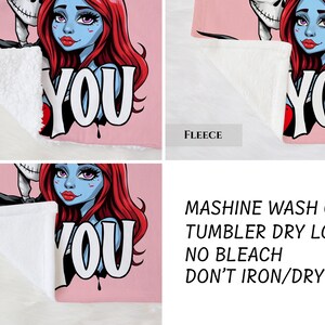 a collage of three images featuring a character with red hair and blue skin, along with text providing care instructions for the character's fur.