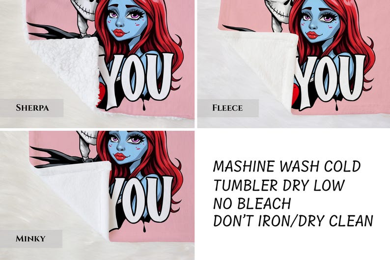 a collage of three images featuring a character with red hair and blue skin, along with text providing care instructions for the character's fur.