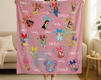 Personalized Disney Princess Fleece Blanket,Birthday Girl Gift,Disney Bedding,Gift for Daughter,Custom Disney Princess Blanket,Kid Blankets
