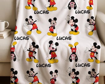 Disney Mickey Mouse Custom Name Blanket, Cartoon Style Gift for Boys and Girls,Personalized Name Mickey Mouse Blanket,Mickey Nursery Blanket