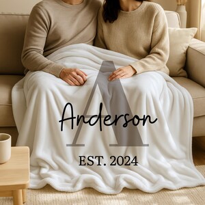 Personalized Monogram Family Name Blanket, Cute Newlywed Gift, Custom Initial Throw Blanket, Gift for Couple, Family Established Blanket,