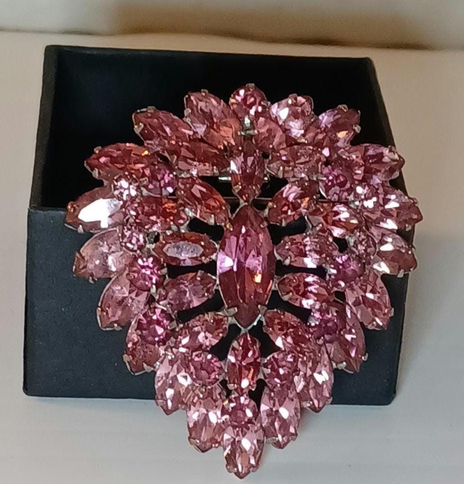 Pink Rhinestone Brooch Vintage - Etsy