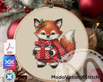 Fox in Santa Hat Cross Stitch Pattern – Christmas Holiday (PDF)