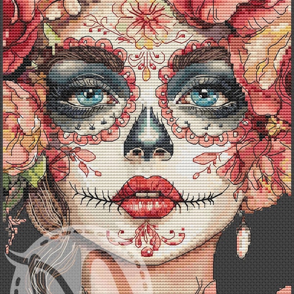 La Catrina Cross Stitch Pattern – Floral Sugar Skull (PDF Download)