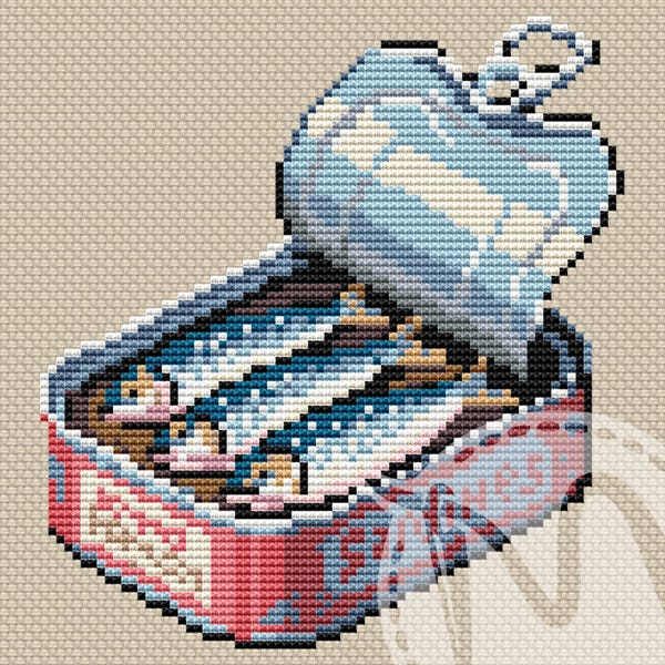 Sardines Cross Stitch Pattern | PDF Digital Download | Fish in Tin Can Modern Embroidery Chart