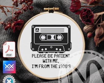 Retro Cassette Tape Cross Stitch Pattern | Funny 90s Quote (PDF Pattern)