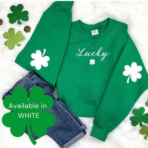 St Patrick&#39;s Day Sweatshirt, Lucky Sweatshirt, Clover Crewneck, ,Saint Patrick&#39;s Pullover, Lucky Sweater, Clovers, Simple Holiday Sweater