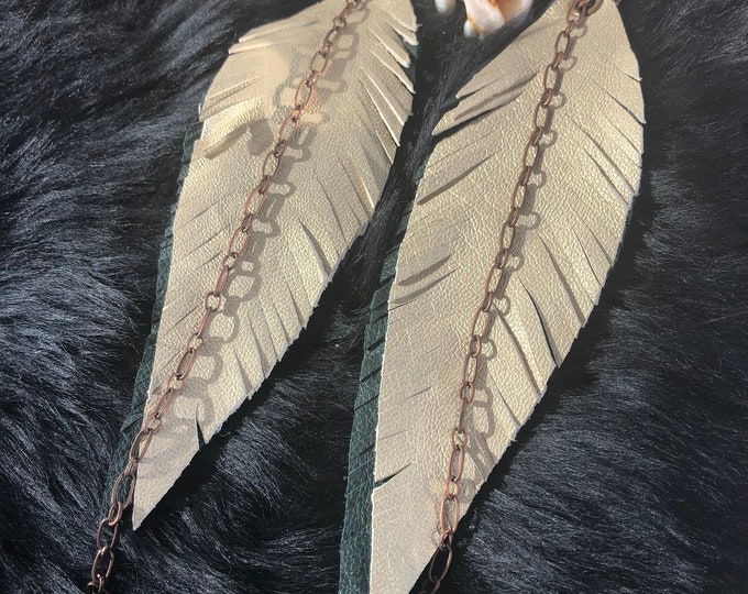 Naturist Fleather Earrings Pale Gold Dark Green and Copper