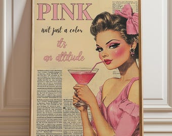 Coquette Wall Art | Retro Pink Girl Print with Attitude | Feminine Digital Poster