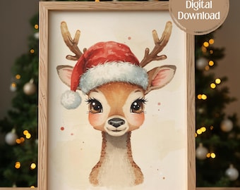 Christmas Reindeer Print, Holiday Home Decor (Digital Download)