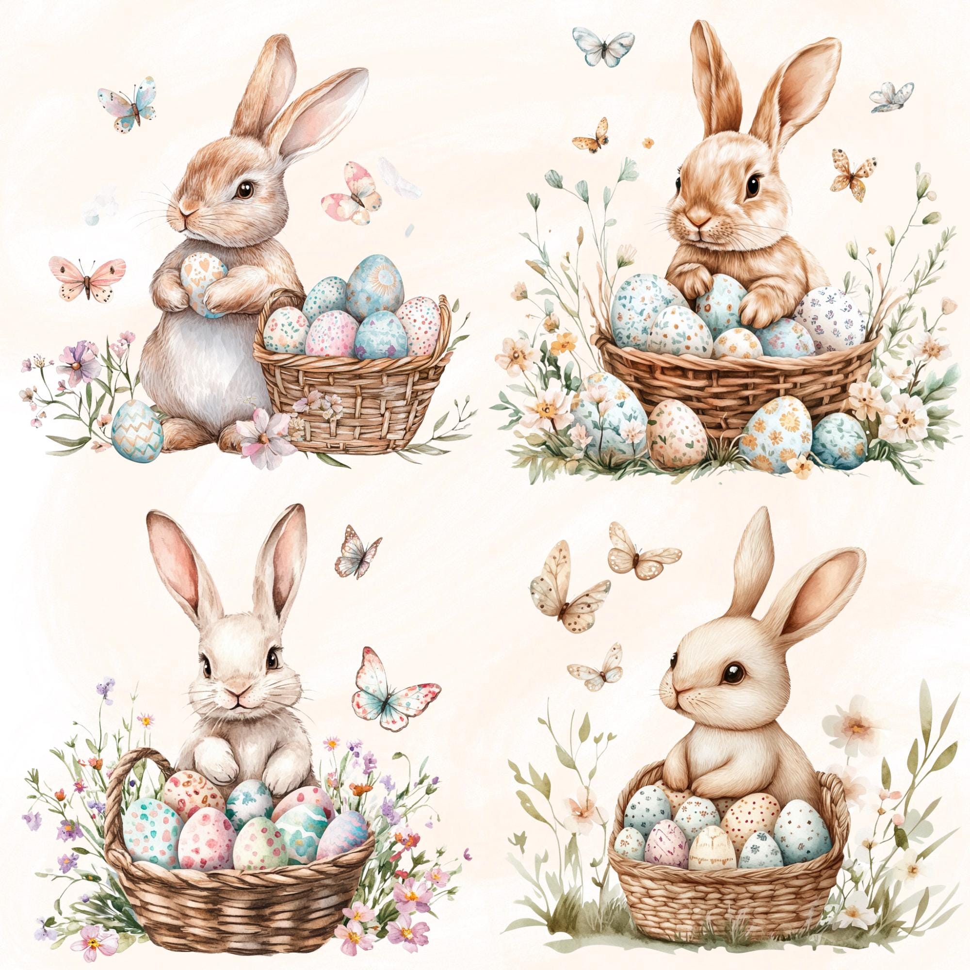 Watercolor Easter Bunny Clipart | Cute Spring Rabbit & Floral PNG ...