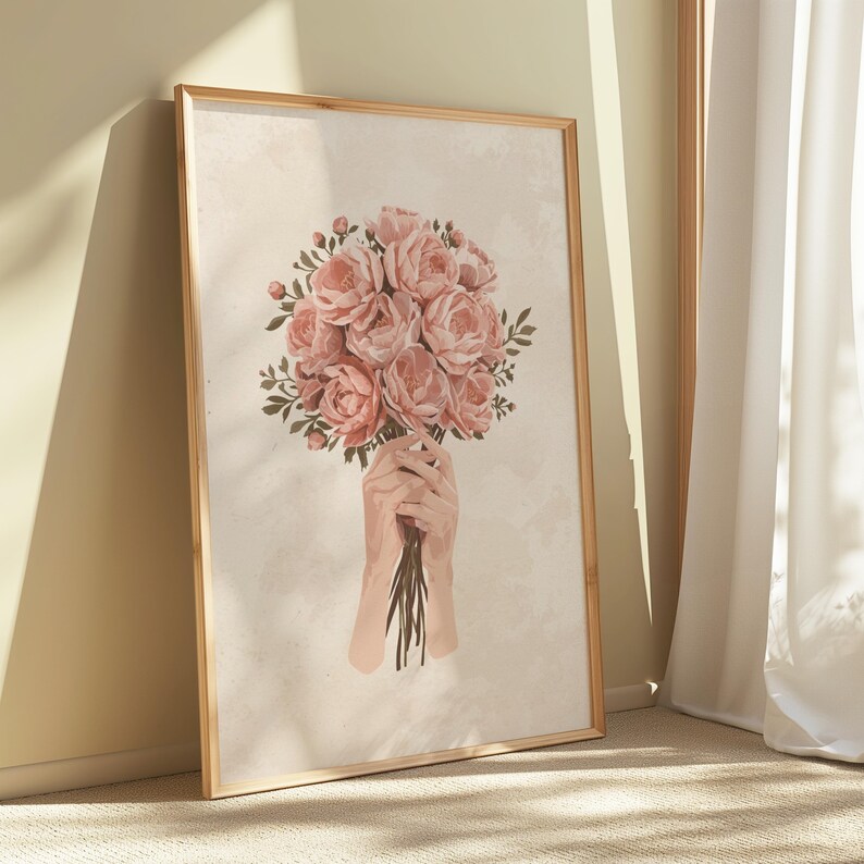 Blush Rose Bouquet Print, Romantic Floral Wall Art (digital Download ...