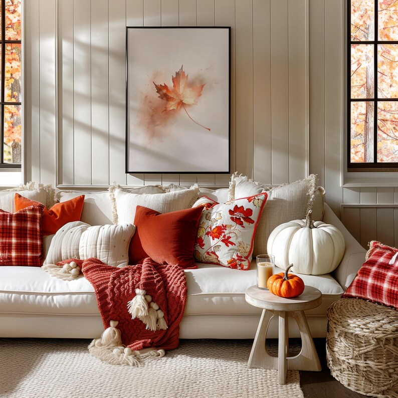 Autumn Leaf Wall Art Print Cozy Fall Home Decor Watercolor Digital ...