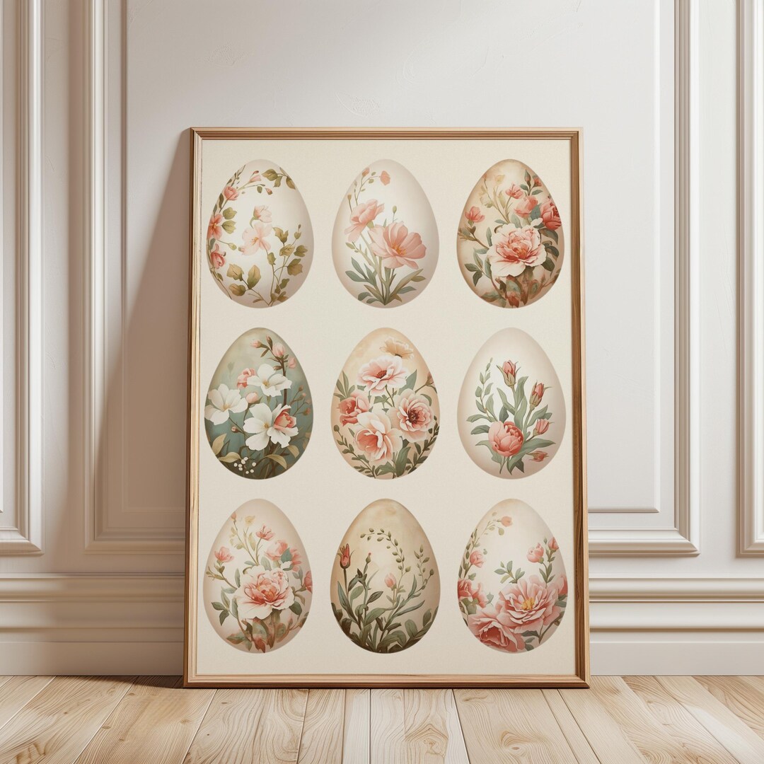 Vintage Floral Easter Eggs Wall Art, Easter Wall Home Decor, Spring