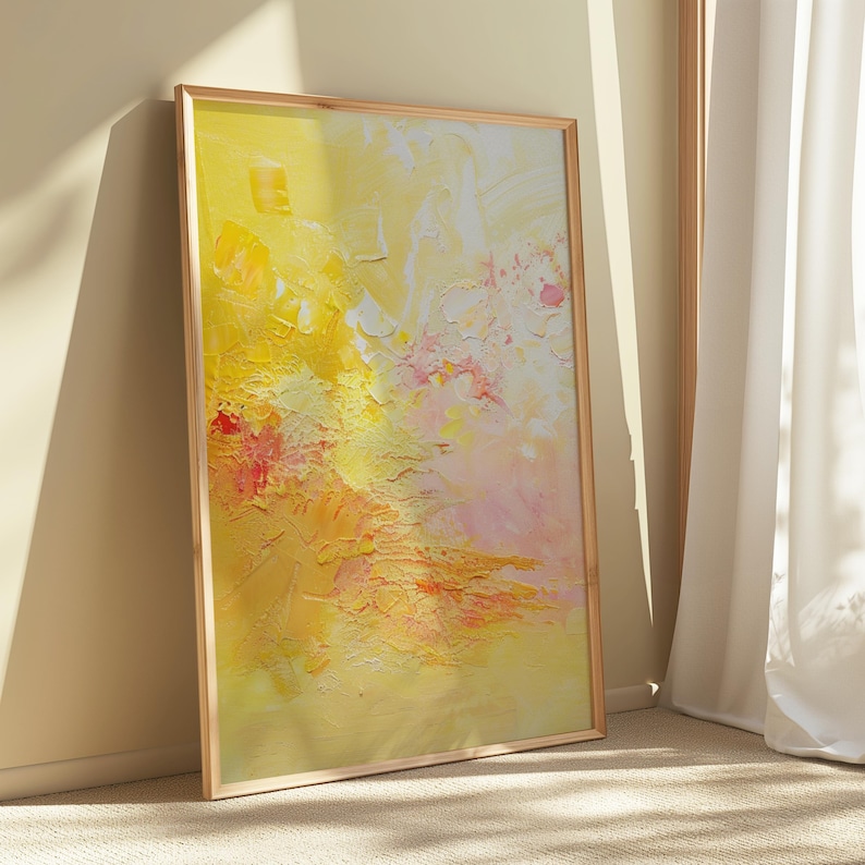 Vertical abstract artwork with warm tones and texture.