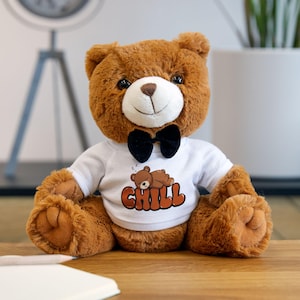 Chill Teddy Bear Plush, Cute Gift for Kids, Adorable Teddy Bear for Birthdays, Relaxation Decor, Stuffed Animal for All Occasions