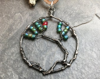 Tree of Knowledge Pendant in Pewter, Copper and Glass