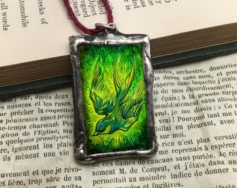 Dive! Glass and Pewter pendant with Original Art and Joseph Campbell Quote