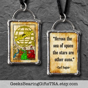 Across the Sea of Stars...soldered glass pendant with Carl Sagan quote from Geeks Bearing Gifts