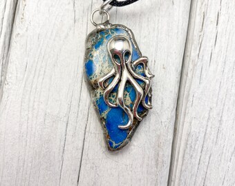 Octopus Pendant in Jasper and Silver-Bearing Pewter