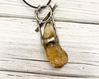 Citrine Crystal and Pewter Pendant