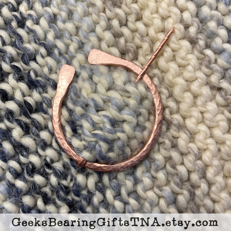 Celtic style, or penannular brooch/shawl pin, hand forged from solid copper image 2