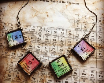 The WONdEr of Science, soldered glass, periodic table necklace