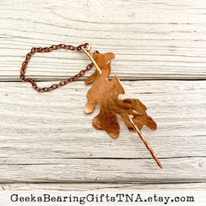 Oak Leaf Shawl Pin or Brooch in Hammered Copper by Geeks Bearing Gifts