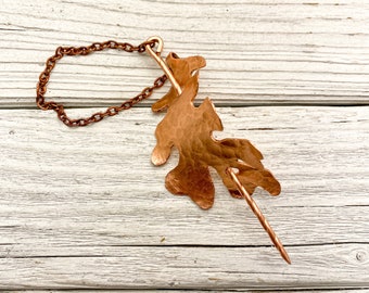 Oak Leaf Shawl Pin or Brooch in Hammered Copper