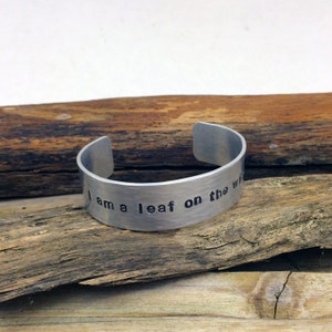 I am a leaf on the wind, hand hammered and stamped aluminum cuff bracelet with quote from Firefly.