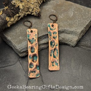 Hammered copper earrings from Geeks Bearing Gifts.