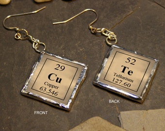 CuTe periodic table earrings in soldered glass from Geeks Bearing Gifts.