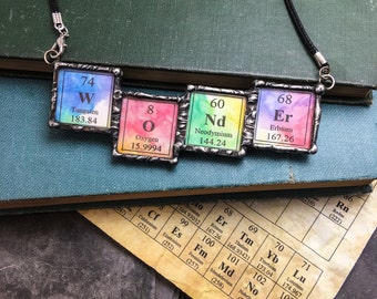 The WONdEr of Science, soldered glass, periodic table necklace