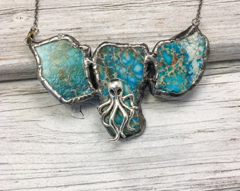 Octopus and Blue Jasper Necklace