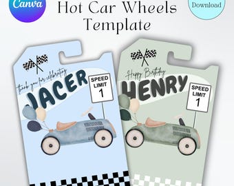 Hot Car Wheels Party Favor Template: Customizable Birthday (Canva Editable, Digital Download)