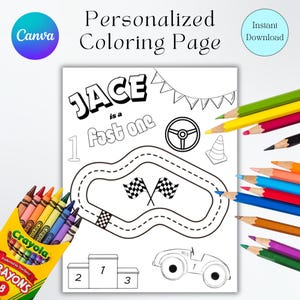 Editable Fast One Party Coloring Pages, Race Car Activity Pages, Fast One Birthday Party Activities, Printable Race Car Party Games