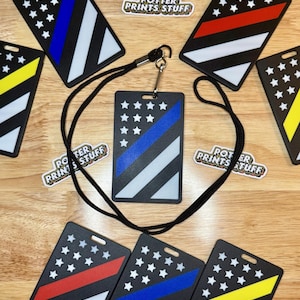 Functionele dunne blauwe lijn keycard-badge met Amerikaanse vlag en inbegrepen sleutelkoord - Ideaal voor schoolidentificaties, verpleegkundigen, politie, toegang tot gebouwen en meer!